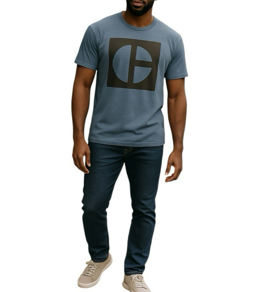 Caterpillar CAT Unisex Retro Round C Logo Graphic T-shirt Blue Heather Size XL